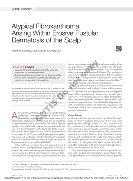 Atypical Fibroxanthoma Arising Within Erosive Pustular Dermatosis of the Scalp