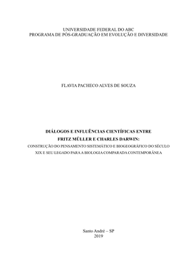 Universidade Federal Do Abc Programa De Pós-Graduação Em Evolução E Diversidade Flavia Pacheco Alves De Souza Diálogos