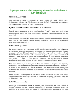 Inga Species and Alley-Cropping Alternative to Slash-And- Burn Agriculture