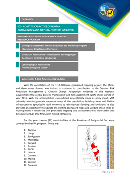 Program 1: Geological Risk Reduction and Resiliency Program