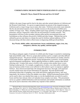 Understanding Micronutrient Fertilization in Alfalfa