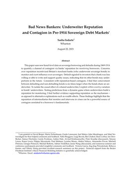 Bad News Bankers: Underwriter Reputation and Contagion in Pre-1914 Sovereign Debt Markets*