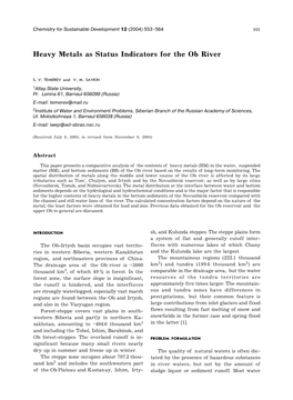 Heavy Metals As Status Indicators for the Ob River