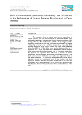 Effect of Government Expenditures and Banking Loan Distribution on the Performance of Human Resource Development in Papua Province