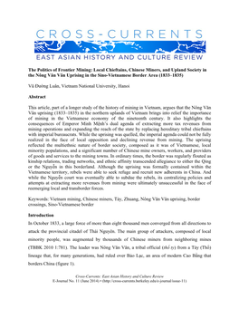 The Politics of Frontier Mining: Local Chieftains, Chinese Miners, and Upland Society in the Nông Văn Vân Uprising in the Sino-Vietnamese Border Area (1833–1835)
