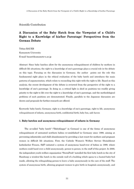 Scientific Contribution a Discussion of the Baby Hatch from the Viewpoint