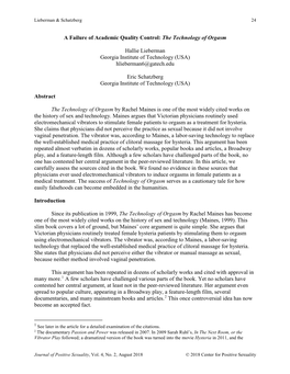 A Failure of Academic Quality Control: the Technology of Orgasm Hallie Lieberman Georgia Institute of Technology (USA) Hlieberm