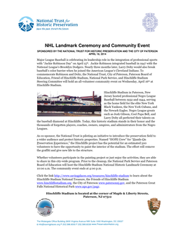 NHL Landmark Cerem HL Landmark Ceremony and Community Event