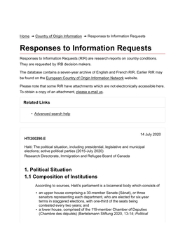 Responses to Information Requests Responses to Information Requests