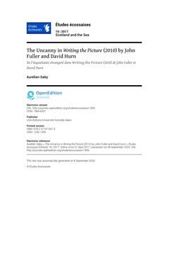 Études Écossaises, 19 | 2017 the Uncanny in Writing the Picture (2010) by John Fuller and David Hurn 2