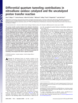 Differential Quantum Tunneling Contributions in Nitroalkane Oxidase Catalyzed and the Uncatalyzed Proton Transfer Reaction