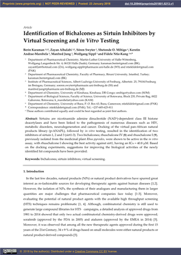 Identification of Bichalcones As Sirtuin Inhibitors by Virtual Screening and in Vitro Testing