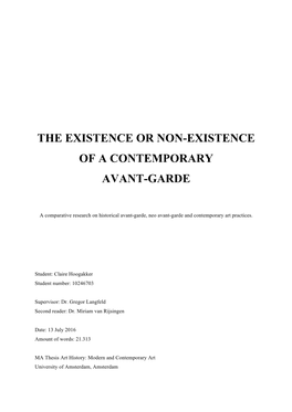 The Existence Or Non-Existence of a Contemporary Avant-Garde