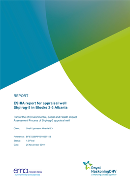 ESHIA Report for Appraisal Well Shpirag-5 in Blocks 2-3 Albania