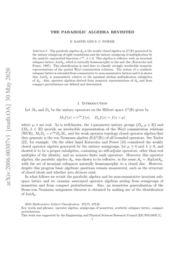 Arxiv:2006.00307V1 [Math.OA] 30 May 2020 Tn-O Emn Nqeestermi Bandb Aigueo Ge Use Isometries Making by an F Obtained Also, Arising Is of Theorem Algebras Perturbations