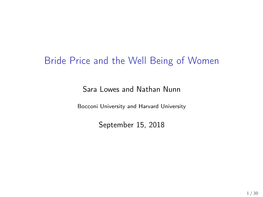 Bride Price and the Well Being of Women