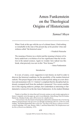 Amos Funkenstein on the Theological Origins of Historicism