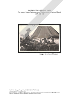 World War I Diary of Philip H. English the Revised Diary of a Lieutenant of the Connecticut National Guard. 1917 – 18 – 19