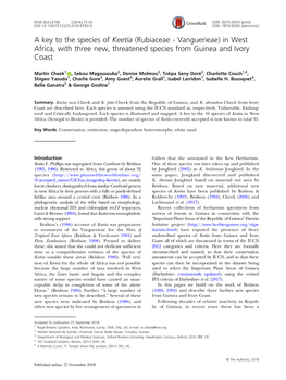 A Key to the Species of Keetia (Rubiaceae - Vanguerieae) in West Africa, with Three New, Threatened Species from Guinea and Ivory Coast