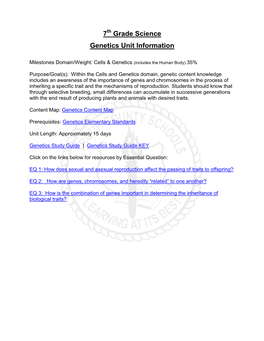 7 Grade Science Genetics Unit Information