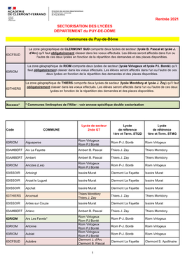 Sectorisation Lycées Communes Du