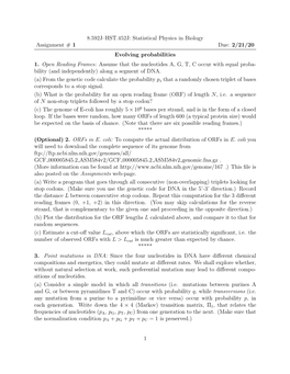 8.592J–HST.452J: Statistical Physics in Biology Assignment # 1 Due: 2/21/20 Evolving Probabilities 1. Open Reading Frames