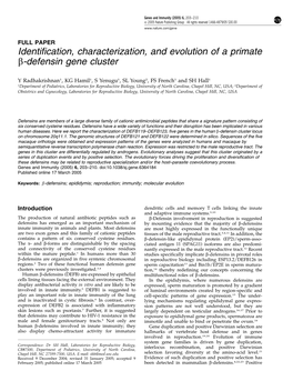 Identification, Characterization, and Evolution of a Primate Β-Defensin