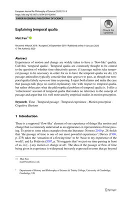 Explaining Temporal Qualia