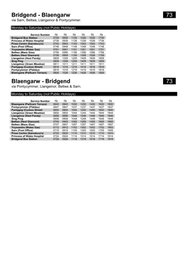 Bridgend - Blaengarw 0730 Via Sarn, Bettws, Llangeinor & Pontycymmer