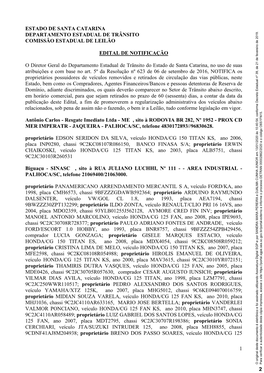 Estado De Santa Catarina Departamento Estadual De Trânsito Comissão Estadual De Leilão