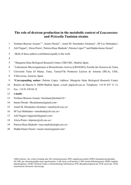 The Role of Dextran Production in the Metabolic Context of Leuconostoc and Weissella Tunisian Strains