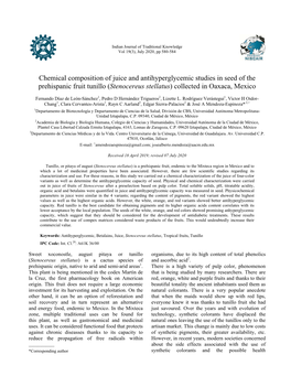 Chemical Composition of Juice and Antihyperglycemic Studies in Seed of the Prehispanic Fruit Tunillo (Stenocereus Stellatus) Collected in Oaxaca, Mexico