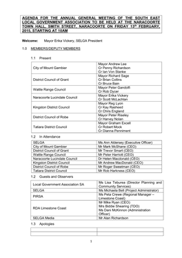 Agenda for the Annual General Meeting of the South East Local Government Association to Be Held at the Naracoorte Town Hall