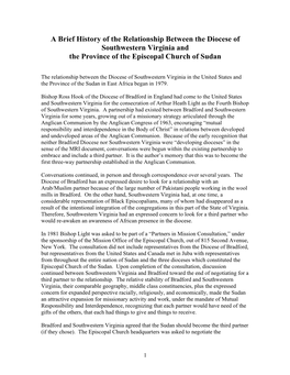 A Brief History of the Relationship Between the Diocese of Southwestern Virginia and the Province of the Episcopal Church of Sudan