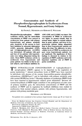 Concentration and Synthesis of Phosphoribosylpyrophosphate in Erythrocytes from Normal, Hyperuricemic, and Gouty Subjects