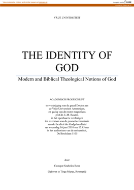 THE IDENTITY of GOD Modern and Biblical Theological Notions of God