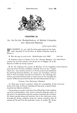 An Act for the Redistribution of British Columbia Into Electoral Districts