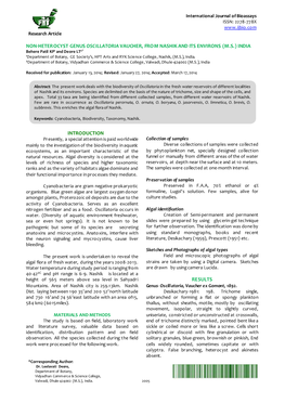 Non-Heterocyst Genus Oscillatoria Vaucher, from Nashik and Its Environs