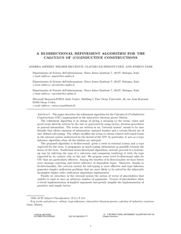 A Bi-Directional Refinement Algorithm for the Calculus of (Co)Inductive Constructions