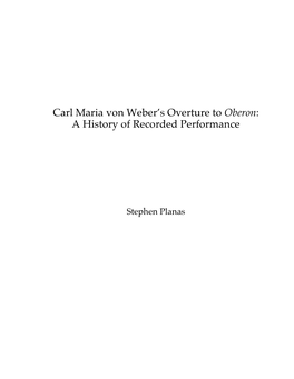 Carl Maria Von Weber's Overture to Oberon: a History of Recorded