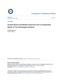 Ancient Roman and Modern American Food: a Comparative Sketch of Two Semiological Systems