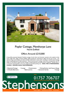 Poplar Cottage, Menthorpe Lane North Duffield Offers Around £210,000