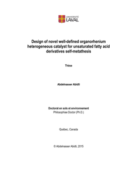 Design of Novel Well-Defined Organorhenium Heterogeneous Catalyst for Unsaturated Fatty Acid Derivatives Self-Metathesis