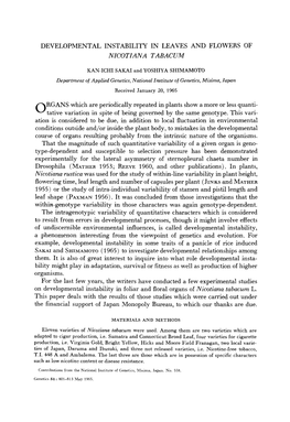 Developmental Instability in Leaves and Flowers of Nicotiana Tabacum