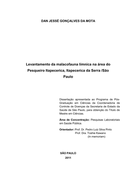 Levantamento Da Malacofauna Límnica Na Área Do Pesqueiro Itapecerica, Itapecerica Da Serra /São Paulo