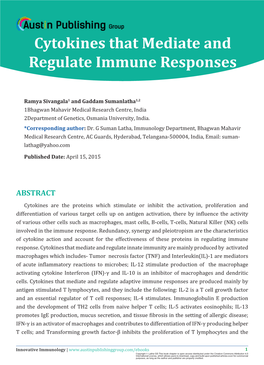 Cytokines That Mediate and Regulate Immune Responses