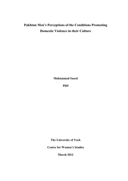 Pakhtun Men's Perceptions of the Conditions Promoting Domestic Violence in Their Culture