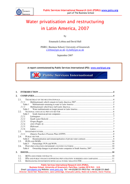 Water Privatisation and Restructuring in Latin America, 2007