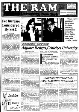 Fee Increase Considered by SAC Inside: Adjunct Resigns,Criticizes University