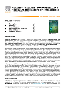 MUTATION RESEARCH - FUNDAMENTAL and MOLECULAR MECHANISMS of MUTAGENESIS a Section of Mutation Research